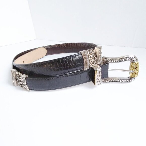 Leather Western Belt NWT Brown Reptile Print Silver Toned Hardware. Giftable! - Picture 1 of 9